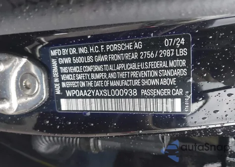 2025 Porsche Panamera 4 z USA, uszkodzony, nr VIN WP0AA2YAXSL000938